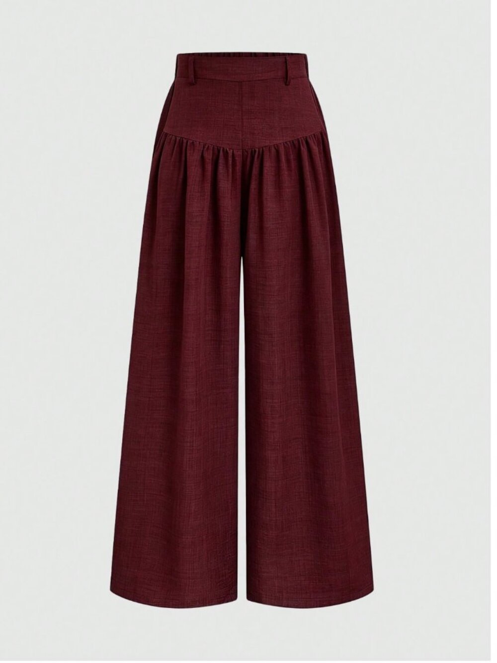 High Waisted Yoke Pleated Wide Leg Palazzo Pants Burgundy - Picture 6 of 9
